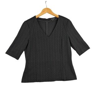 Ann Taylor Textured V-neck 3/4 Sleeve Blouse size Medium Black